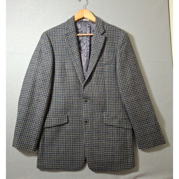 Joseph Abboud Mens Blazer Sport Coat Casual Jacket Size 40L Slim Wool Glen Check - Picture 1 of 16